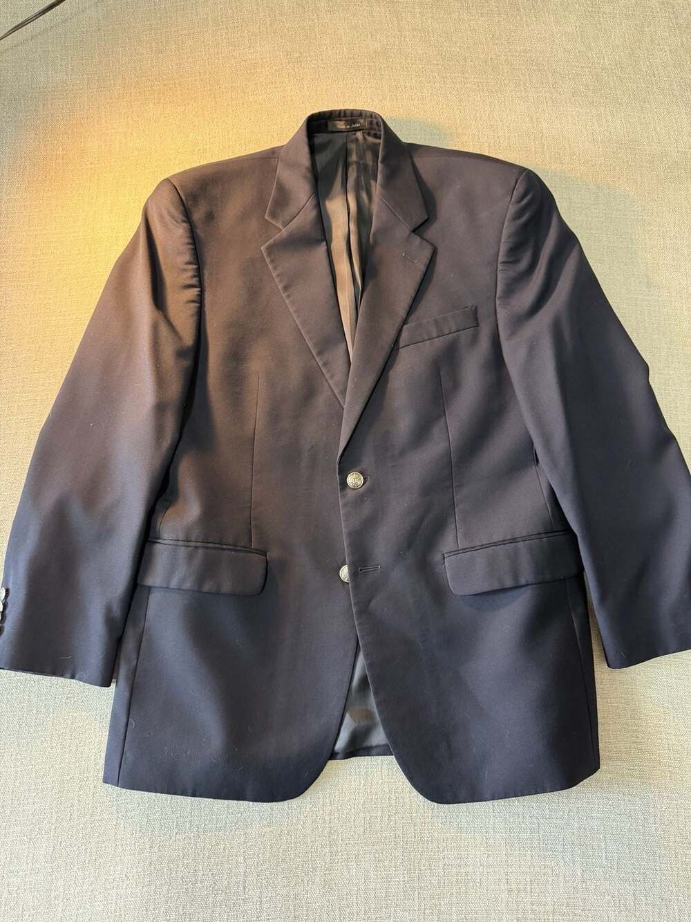 Michael Kors 40R Navy Blue 100% Wool Blazer with Crested Silver Buttons